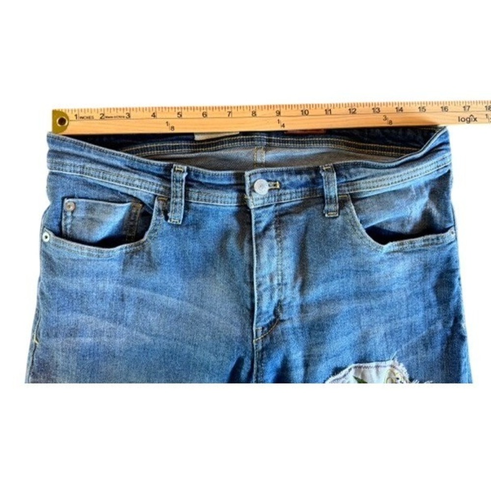 Unique Pilcro Floral Patchwork Mid Rise Straight Leg Jeans Women Sz 30 stretch - Picture 3 of 11